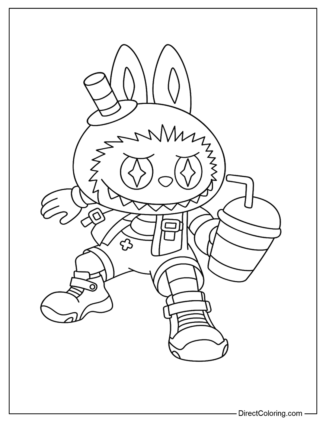 Labubu Holding Boba Tea Coloring Page